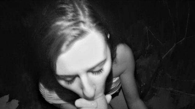 Tattooed brunette gets fucked outdoors and gives a public handjob