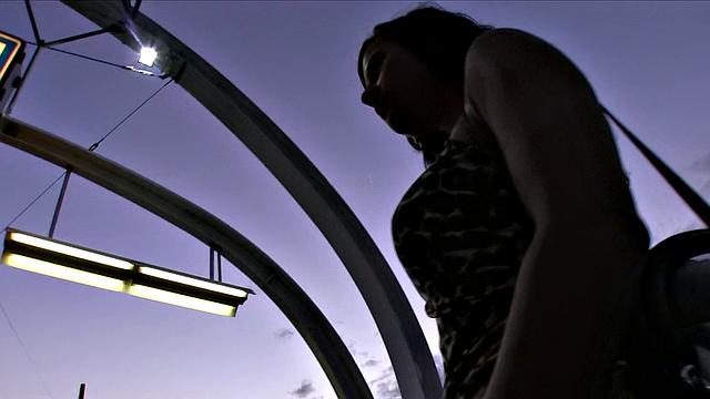 Tattooed brunette gets fucked outdoors and gives a public handjob