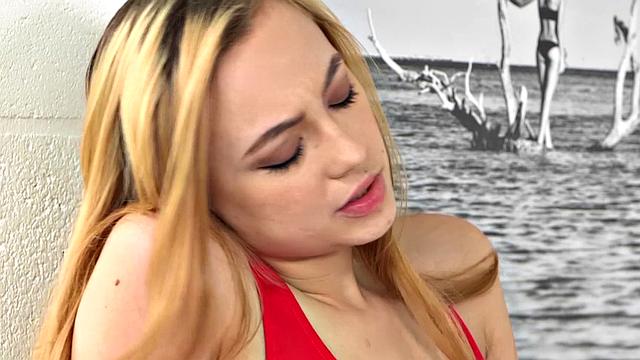 Hot young red head with small tits gets fucked on the couch by a group of big-titted guys