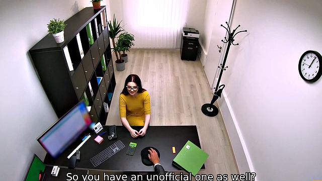 Check out this red-haired teen with glasses and small tits get down and dirty in POV casting couch action