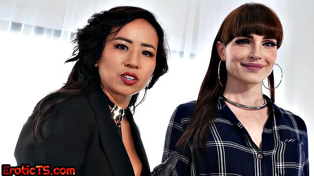 Naughty strapon bitch anal fucks TS lover