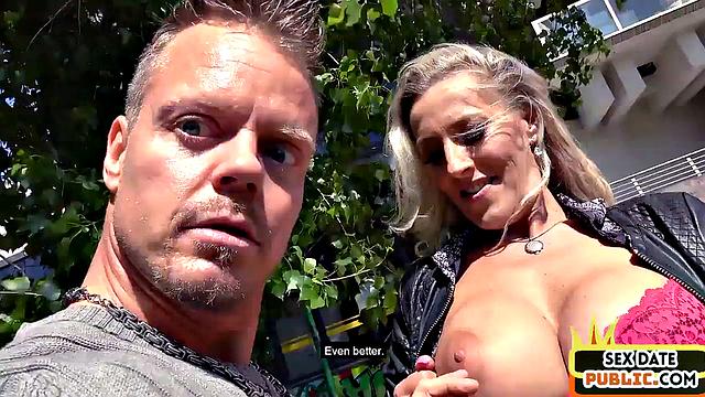 Public fucked MILF in stockings drilled outdoors by sex date