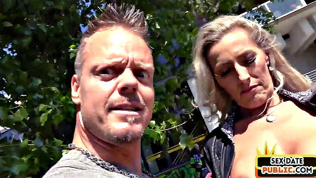 Public fucked MILF in stockings drilled outdoors by sex date