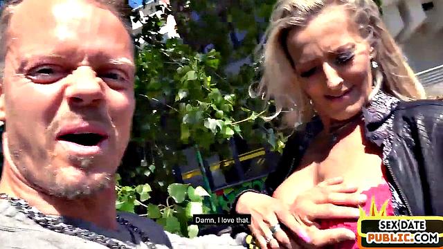 Public fucked MILF in stockings drilled outdoors by sex date