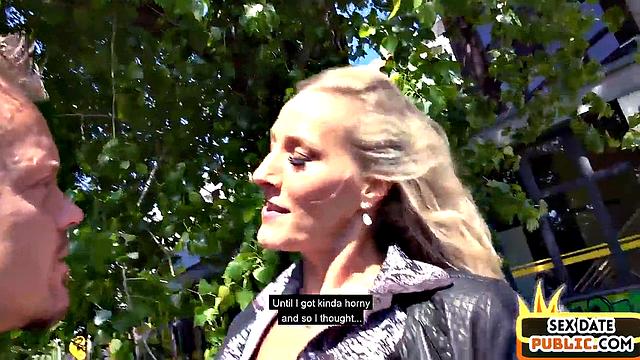 Public fucked MILF in stockings drilled outdoors by sex date