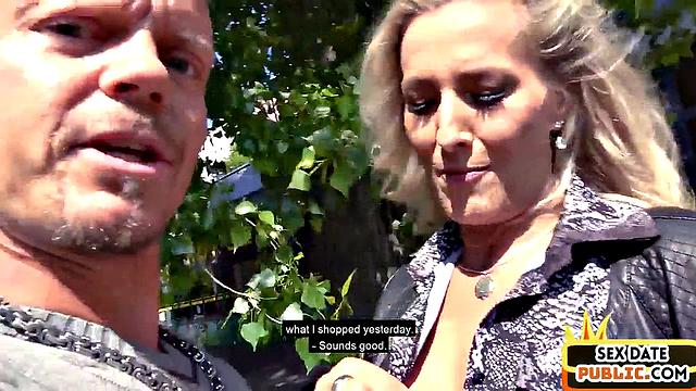 Public fucked MILF in stockings drilled outdoors by sex date