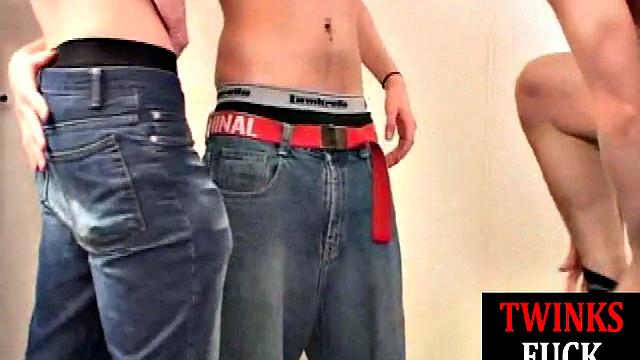 Unsaddled twinks enjoy oral during threesome 