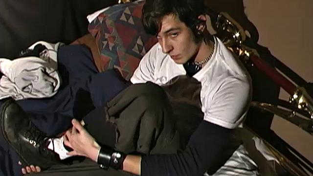 Skinny little 18 year old Clark Belmont is a sexy young guy, with that bad boy look. In the bedroom, he strips out of his baggy clothes and works up a boner.