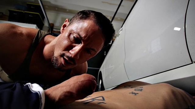 Jockstrap bottom barebacked by big tattooed cock