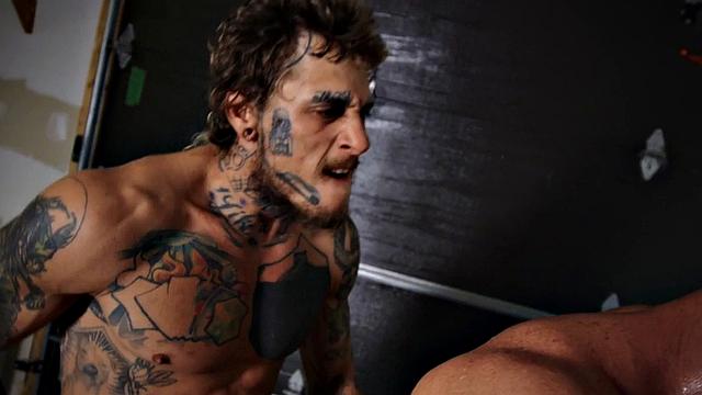 Jockstrap bottom barebacked by big tattooed cock