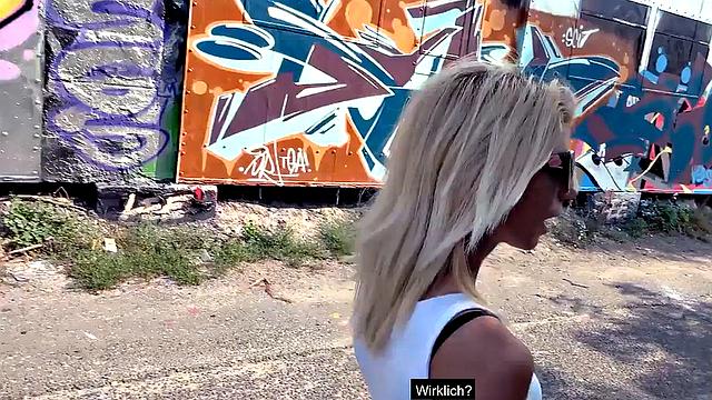 German skinny babe POV fucked outdoors in car