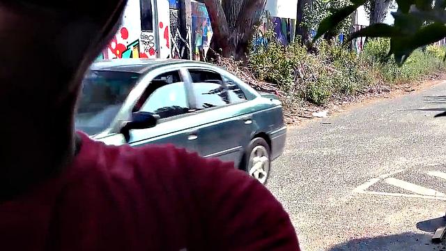 German skinny babe POV fucked outdoors in car