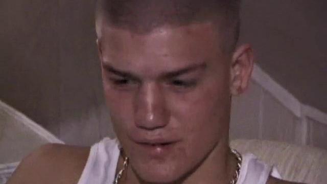 Not content with sitting while he jacks off, Lance teases the neighbors by standing on the roof outside his bedroom window to give everyone a show. Then he finishes by blowing his cum load onto the floor of his bedroom.