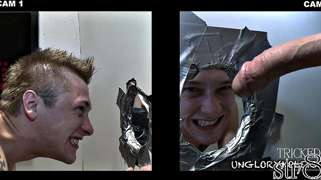 athletic straight stud gets worked over at the glory hole by a hungry guy