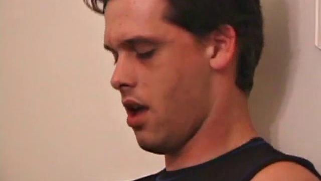 Kalvin is up and ready to go in his sleeveless muscle shirt. He works his cock on the bed and against the wall. This young man manipulates his meat, cupping and tugging on his nut sack as he strokes.