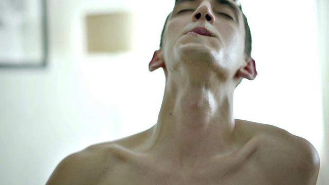 Watch this skinny twink tug and jerk his thick cock up close and personal