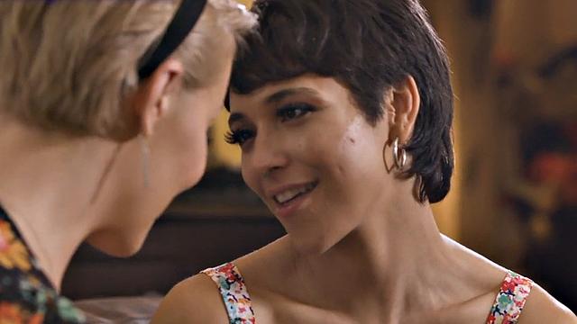 Watch this blonde babe deepthroat a hard cock while her boyfriend watches in the living room