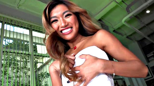 POV Asian babe rides cock and talks nasty after oral