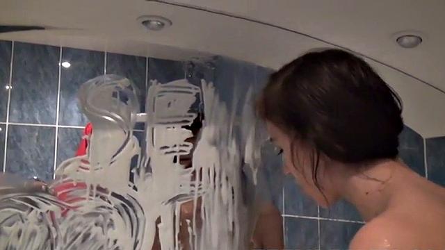 Petite teen masturbates using wine glass