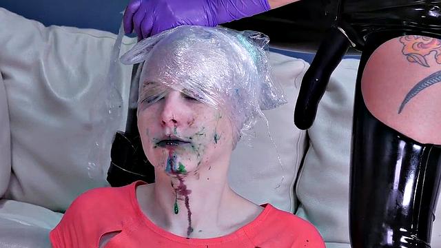 Submissive babe riding strapon