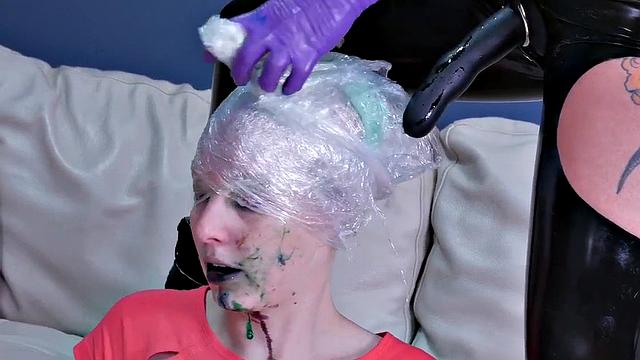 Submissive babe riding strapon