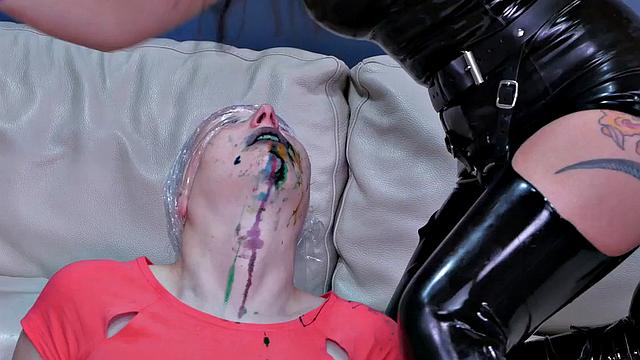 Submissive babe riding strapon