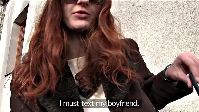 Horny redhead fucked outdoors