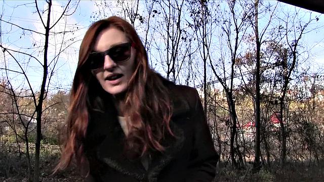 Horny redhead fucked outdoors
