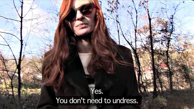 Horny redhead fucked outdoors