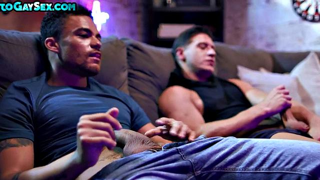 Athletic jock barebacks Ebony on couch till cumshot