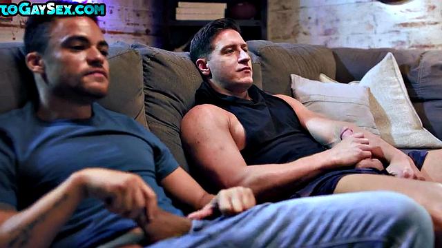 Athletic jock barebacks Ebony on couch till cumshot