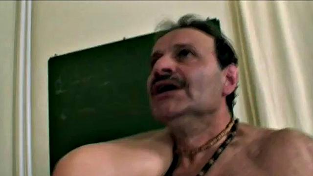 Schoolgirl sucks off old man in dirty trio