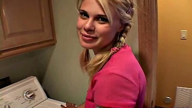 Little Summer Fingering Pussy Closeup in the laundry