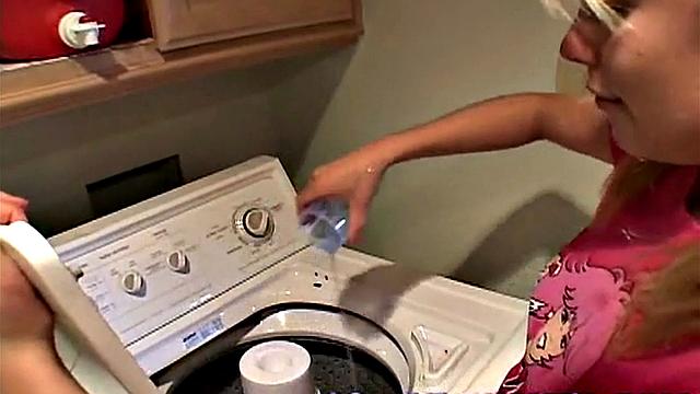 Little Summer Fingering Pussy Closeup in the laundry