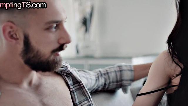 Smallboobs TS babe rimmed and barebacked by cock