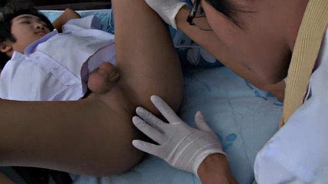 Rimjob during first aid course with asian twunk