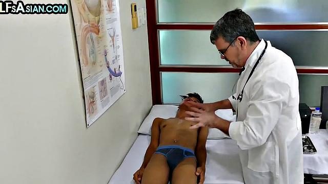 Gay doctor bareback fucks Asian after anal check