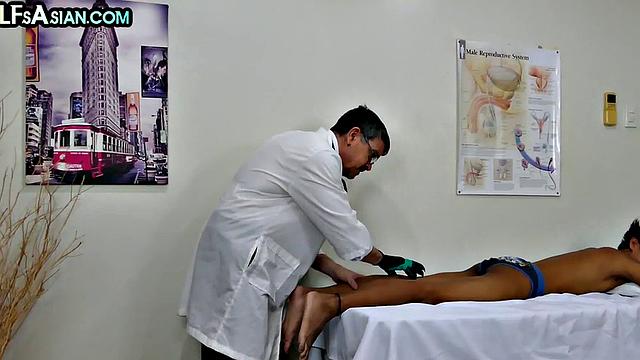 Gay doctor bareback fucks Asian after anal check