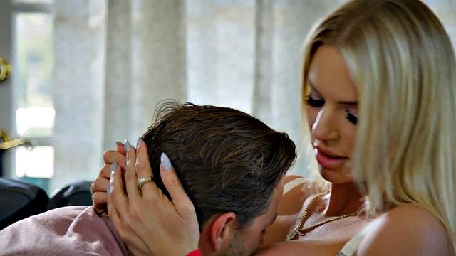 Big-titted cougar in stockings bounces on lover's cock