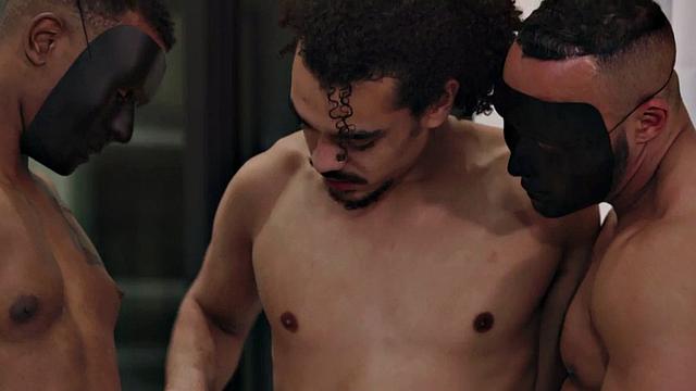 Black nympho gay dudes in threesome fuck in anal