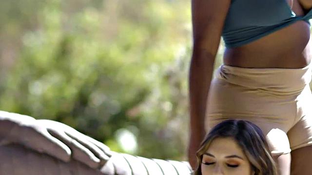 Dyke massaging play in group lesbian sex outdoor