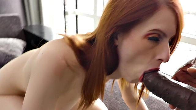 Redhead babe blows big black cock before assfucking