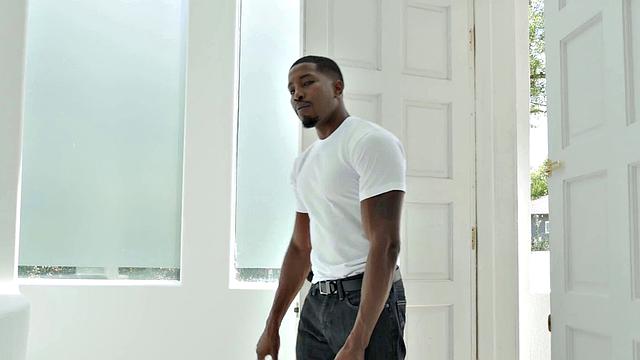 Plumber's black manhood makes her forget about her man in a steamy interracial kitchen kiss-off