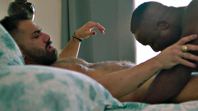 Taboo Black stud licks white stepbro's ass and sucks cock