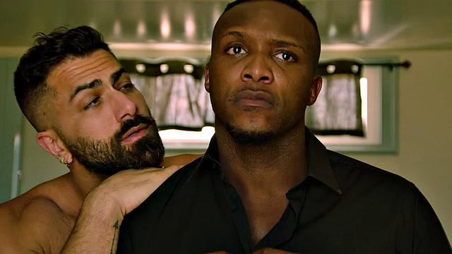 Taboo Black stud licks white stepbro's ass and sucks cock