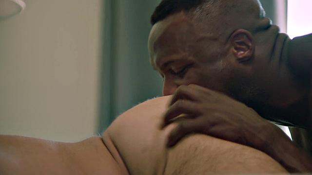 Taboo Black stud licks white stepbro's ass and sucks cock