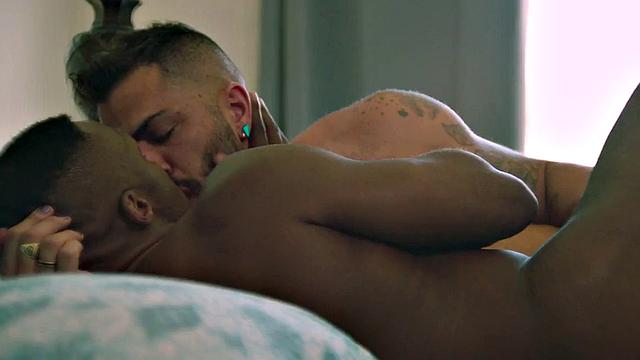 Taboo Black stud licks white stepbro's ass and sucks cock