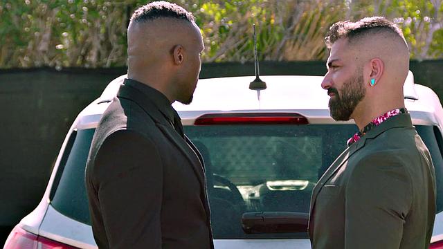 Taboo Black stud licks white stepbro's ass and sucks cock