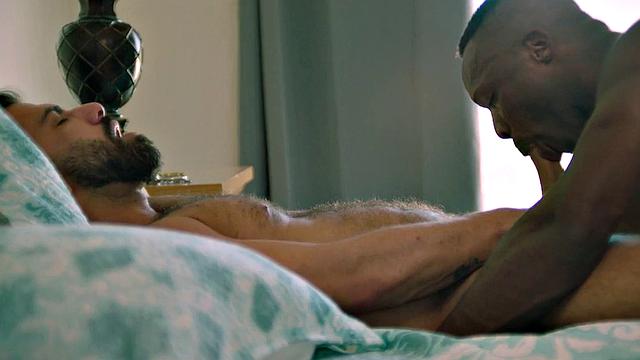 Taboo Black stud licks white stepbro's ass and sucks cock
