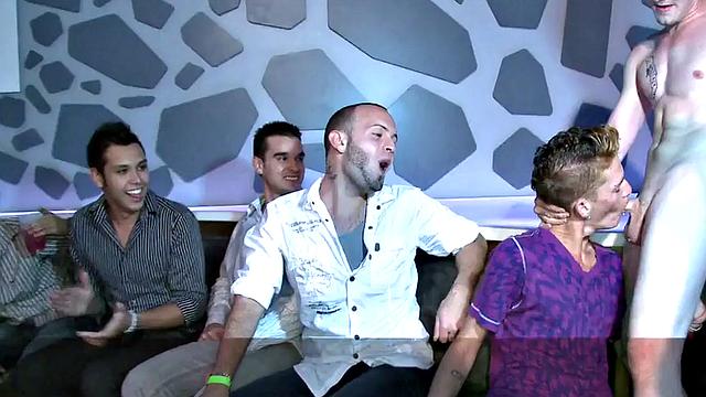 Wild stripper spoils guests by sucking cock on BJ party